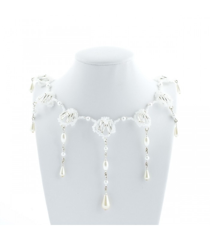 Korálky Janka náhrdelník plesový stříbrnobílý, H019