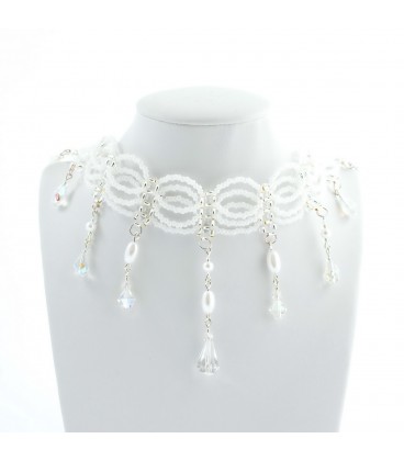 Korálky Janka náhrdelník plesový bílý s oválky