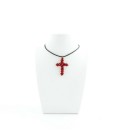 Korálky Janka náhrdelník červenostříbrný křížek