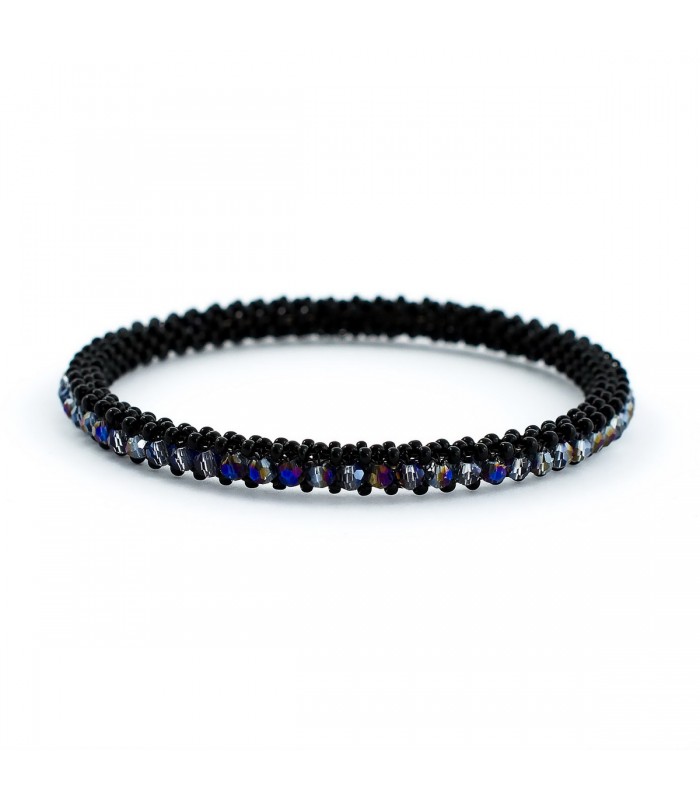 Korálky Janka náramek černý kruh s modrými ohňovkami, R035